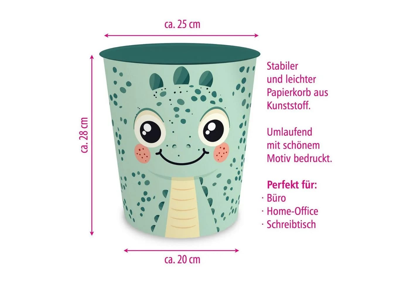 itenga Papierkorb DINO Kawaii Design Kunststoff ca 11 Liter