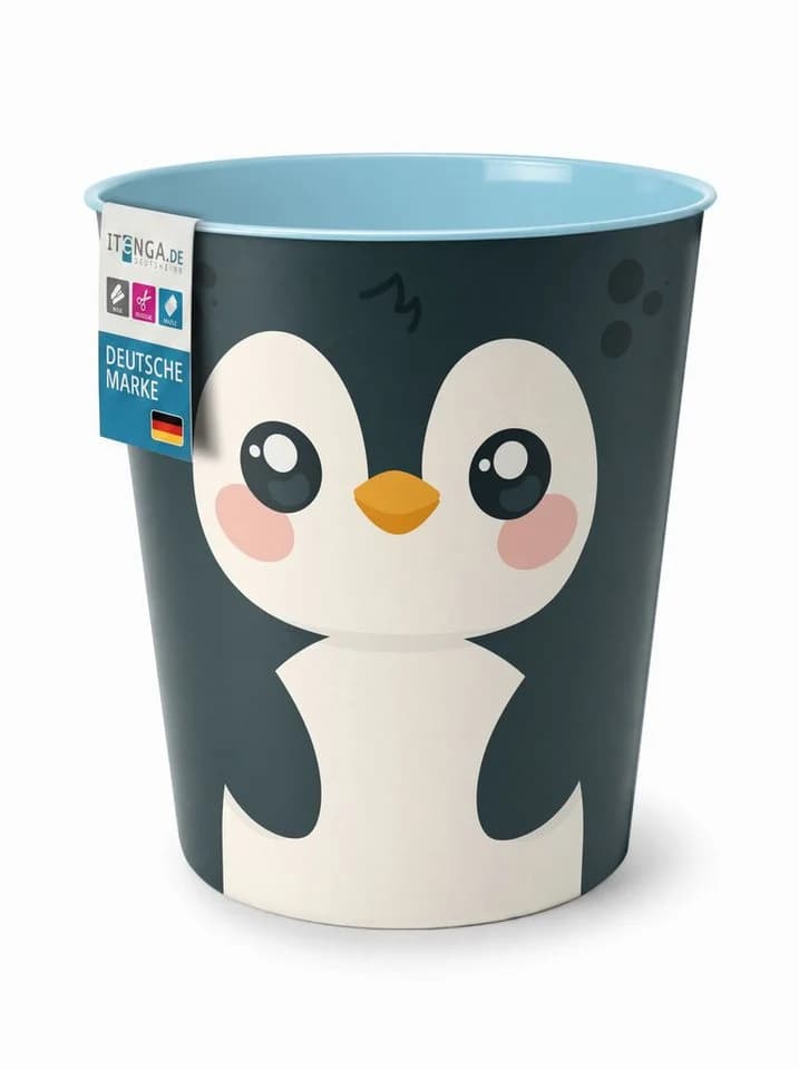 itenga Papierkorb Pinguin Tiermotiv Kunststoff ca. 11 Liter