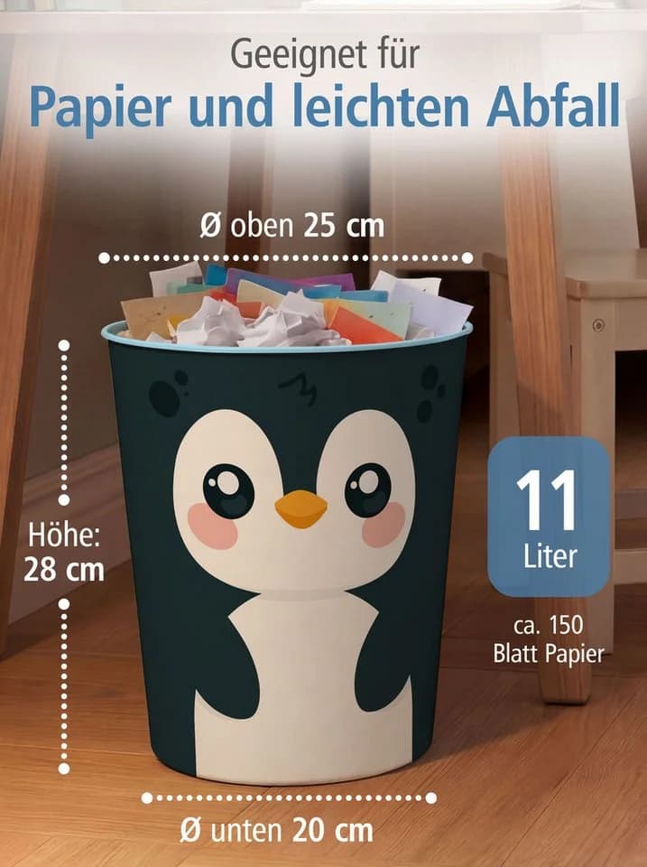 itenga Papierkorb Pinguin Tiermotiv Kunststoff ca. 11 Liter - Bild 4