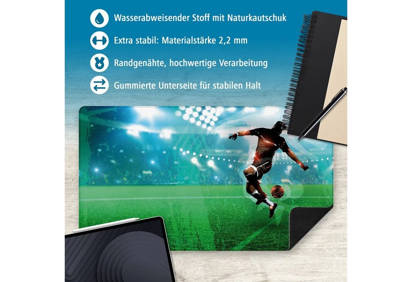itenga Schreibtischunterlage XXL Mauspad Stoff gummiert