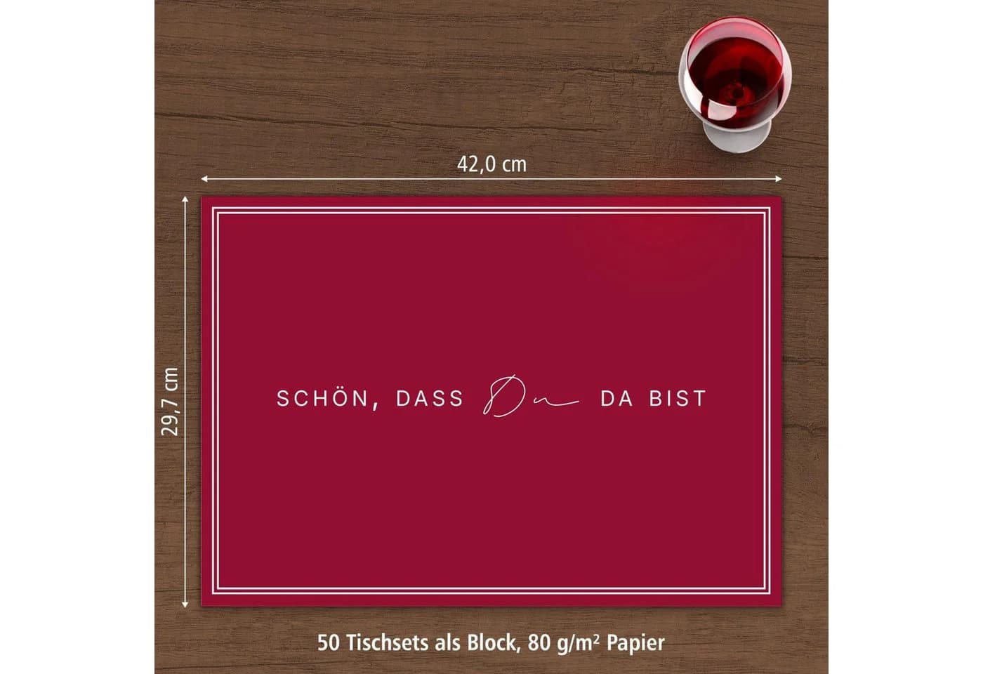itenga Platzset DIN A3 Motiv "Schön dass du da bist" bordeaux rot