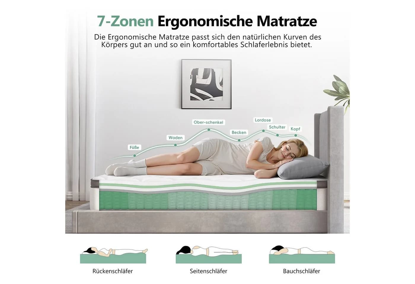 Lexzurn Taschenfederkernmatratze 7-Zonen Orthopädisch H3