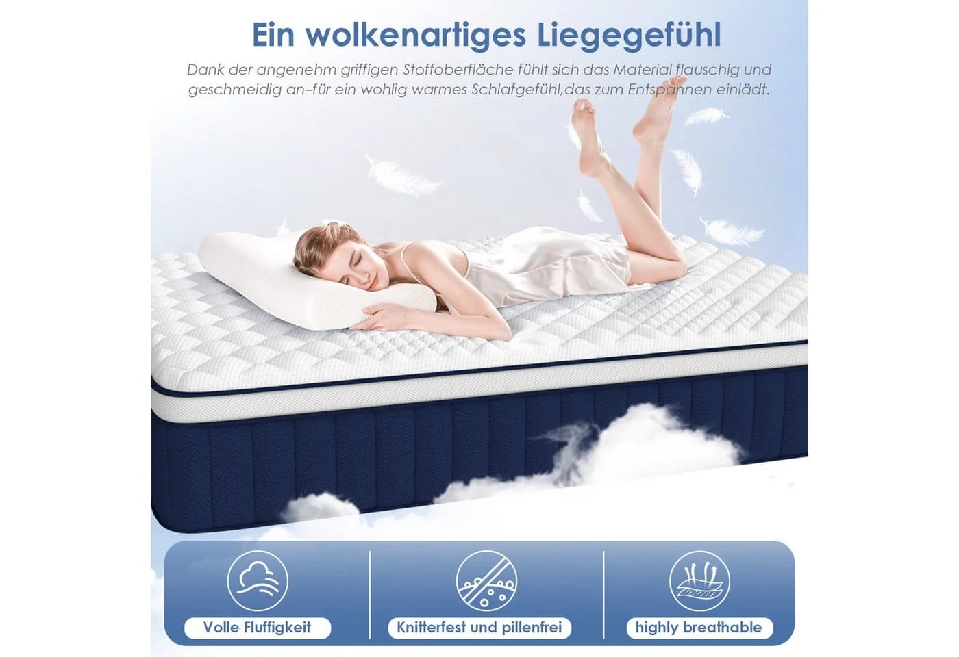 Lexzurn Taschenfederkernmatratze 7-Zonen Härtegrad H3 Weiß - Bild 4