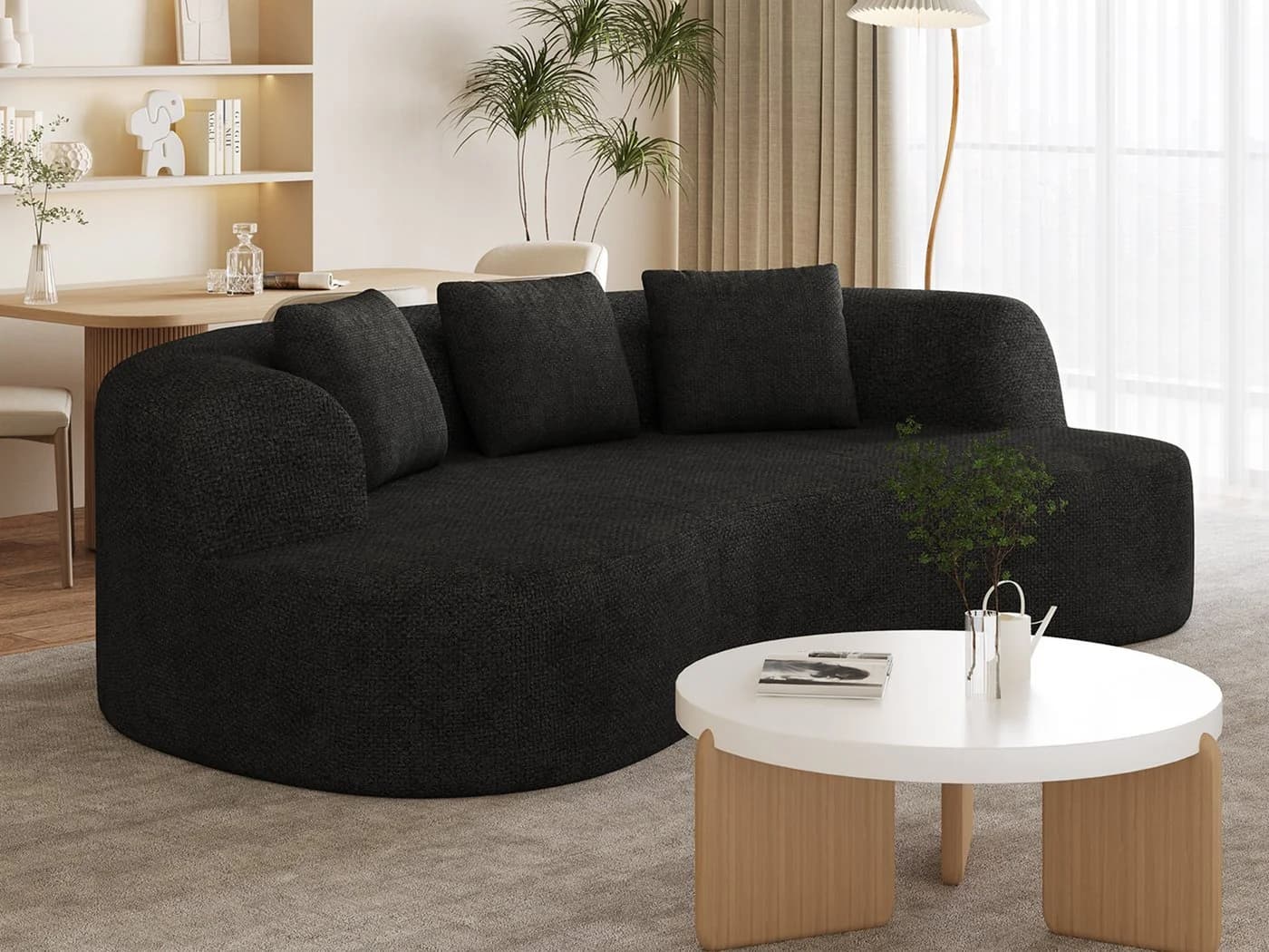 Lexzurn 3-Sitzer Schlafsofa Schwarz Chenille mit Zierkissen - Bild 2
