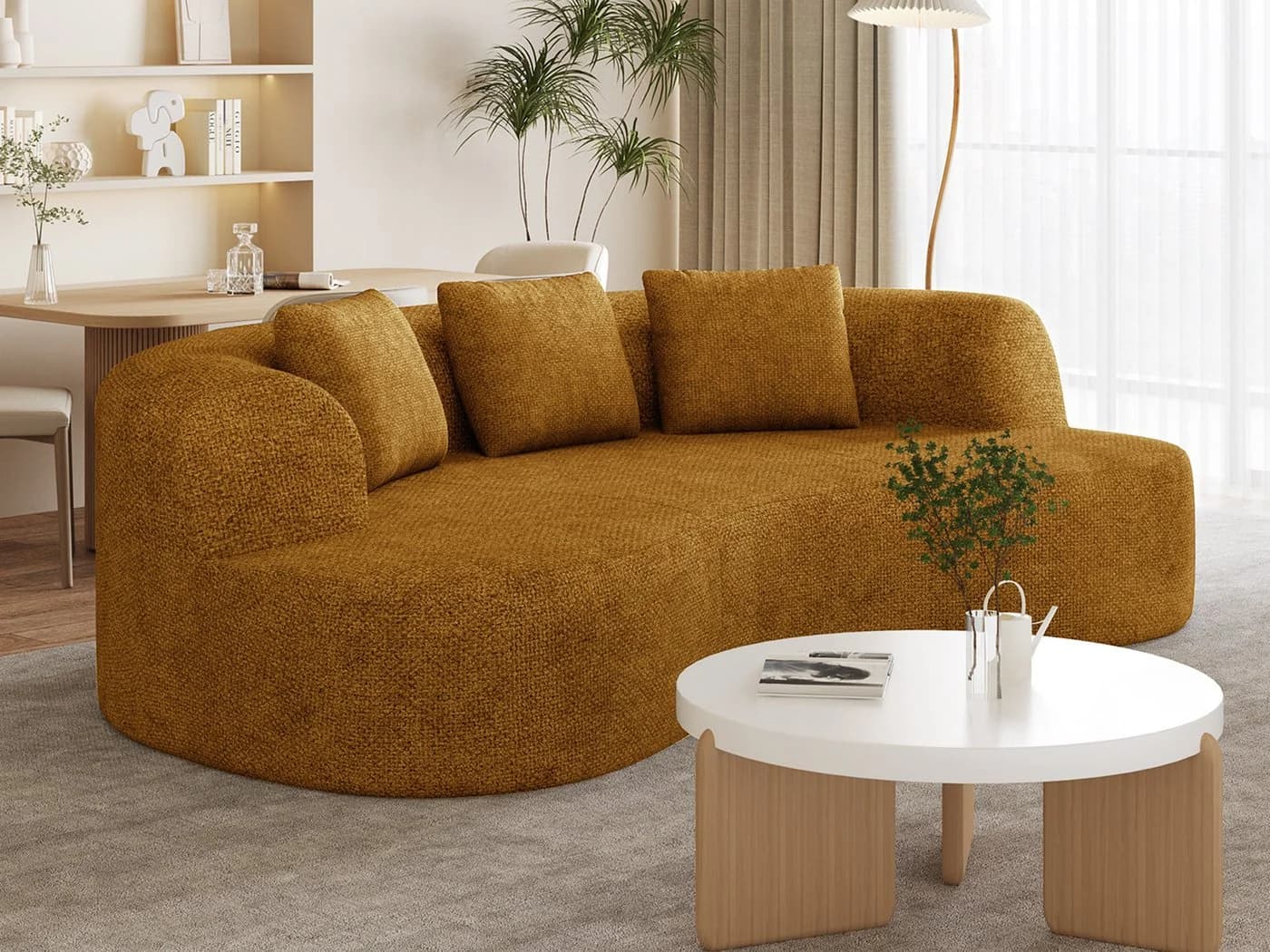 Lexzurn Schlafsofa 3-Sitzer Chenille Beige - Bild 2