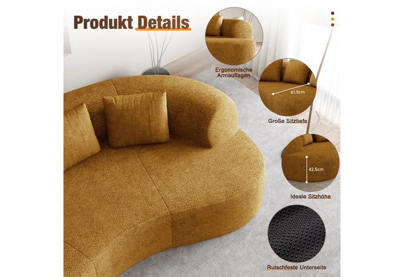 Lexzurn Schlafsofa 3-Sitzer Chenille Beige - Bild 3
