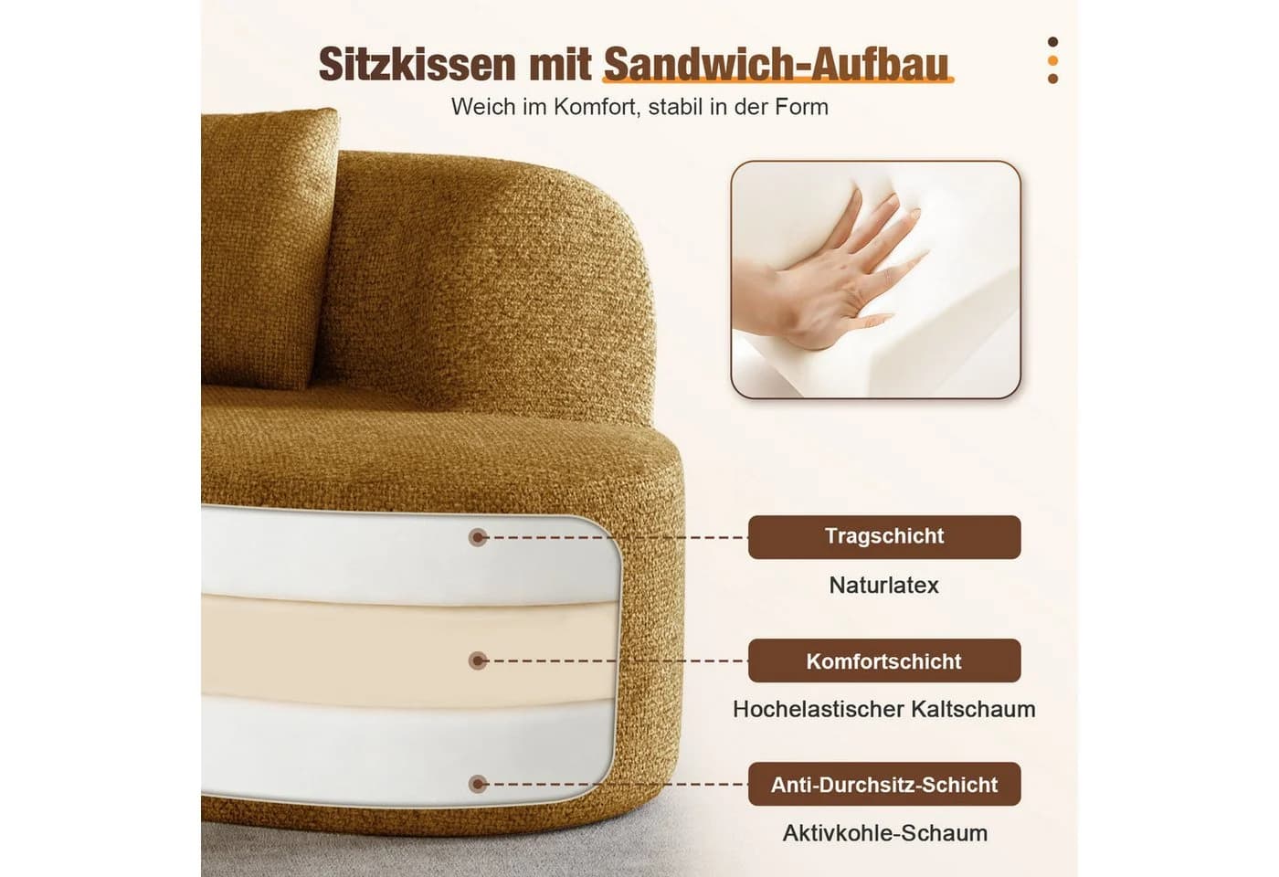 Lexzurn Schlafsofa 3-Sitzer Chenille Beige - Bild 5