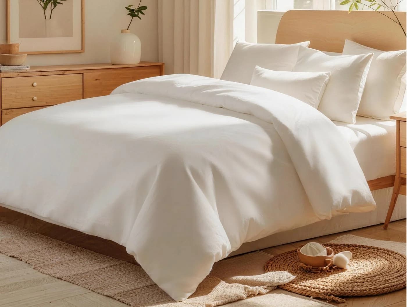 Lexzurn Bettwäsche Set 3-teilig Bügelfrei Cremeweiß Polycotton - Bild 2