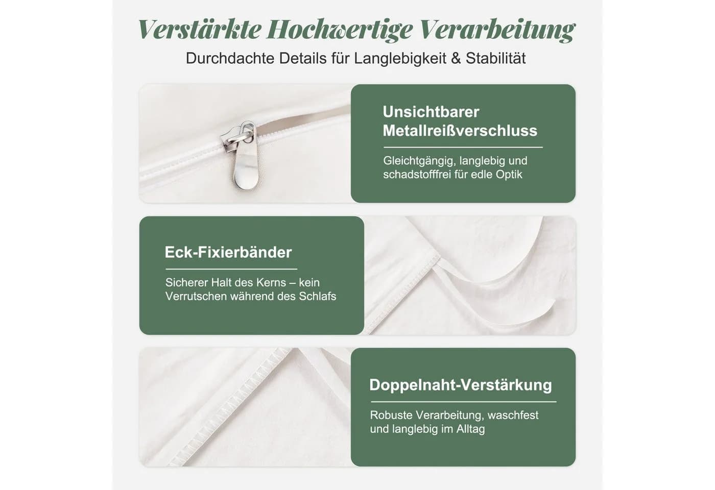 Lexzurn Bettwäsche Set 3-teilig Bügelfrei Cremeweiß Polycotton - Bild 3