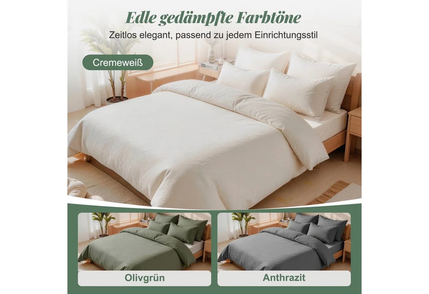 Lexzurn Bettwäsche Set 3-teilig Bügelfrei Cremeweiß Polycotton - Bild 4