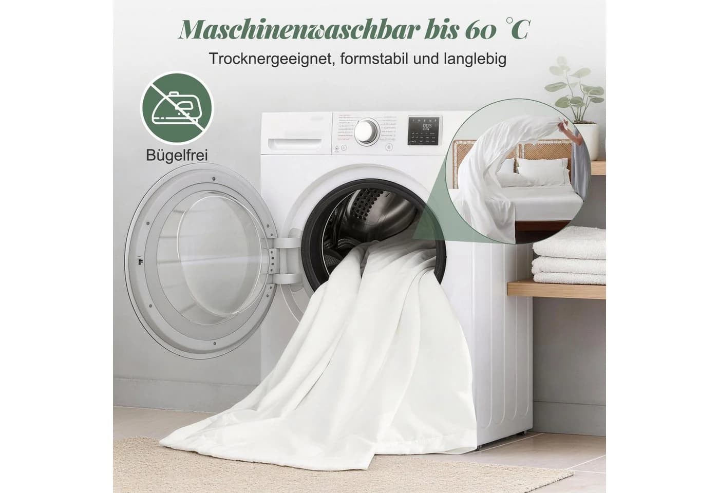 Lexzurn Bettwäsche Set 3-teilig Bügelfrei Cremeweiß Polycotton - Bild 5