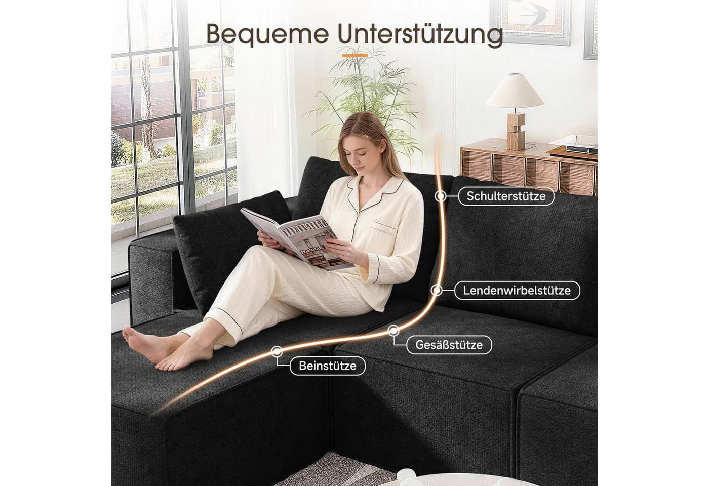 Lexzurn Ecksofa Schlafsofa mit Schlaffunktion L-Form DIY Kombination Schwarz