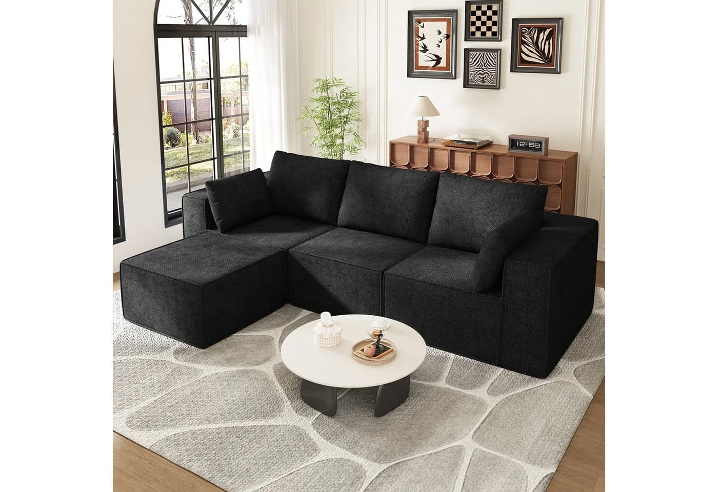 Lexzurn Ecksofa Schlafsofa mit Schlaffunktion L-Form DIY Kombination Schwarz - Bild 2