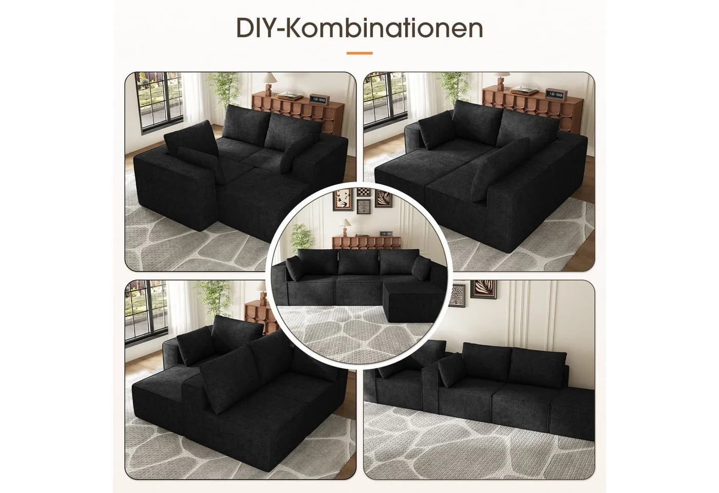 Lexzurn Ecksofa Schlafsofa mit Schlaffunktion L-Form DIY Kombination Schwarz - Bild 5
