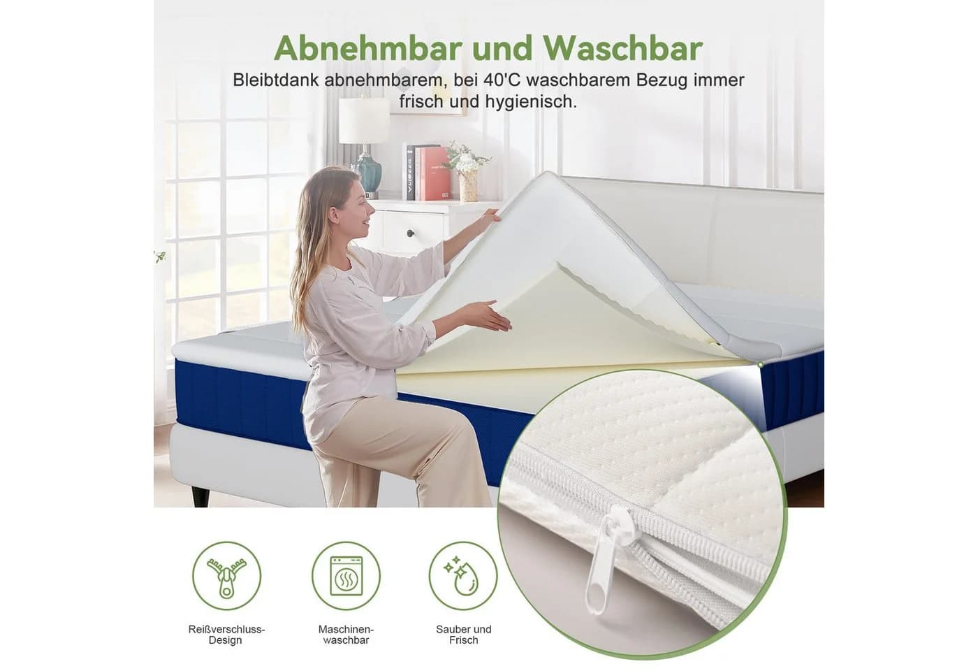 Lexzurn Memory-Schaum Topper mit Wellenstruktur und rutschfester Unterseite - Bild 5