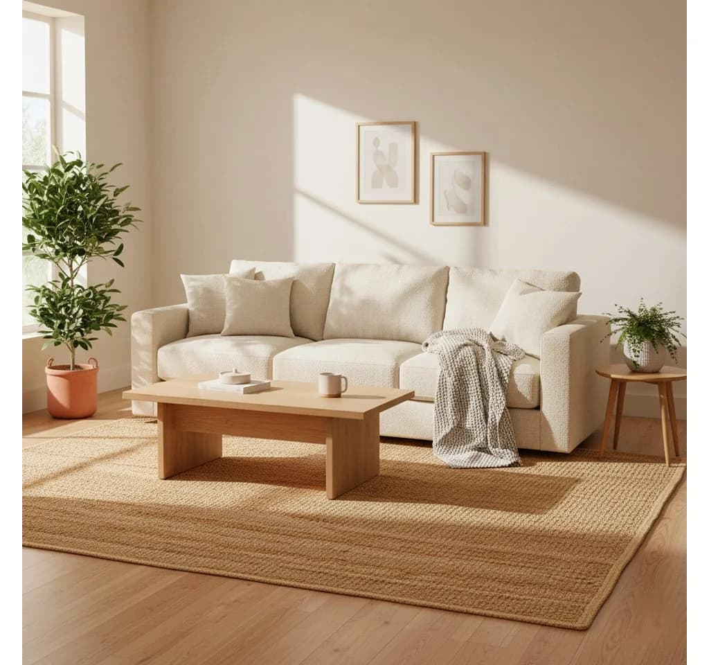 Elegant Floors Rechteckiger Jute Teppich Natur Handgefertigt Boho