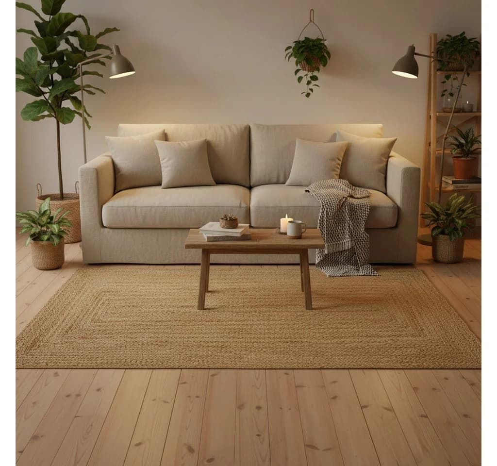 Elegant Floors Rechteckiger Jute Teppich Natur Handgefertigt Boho - Bild 3