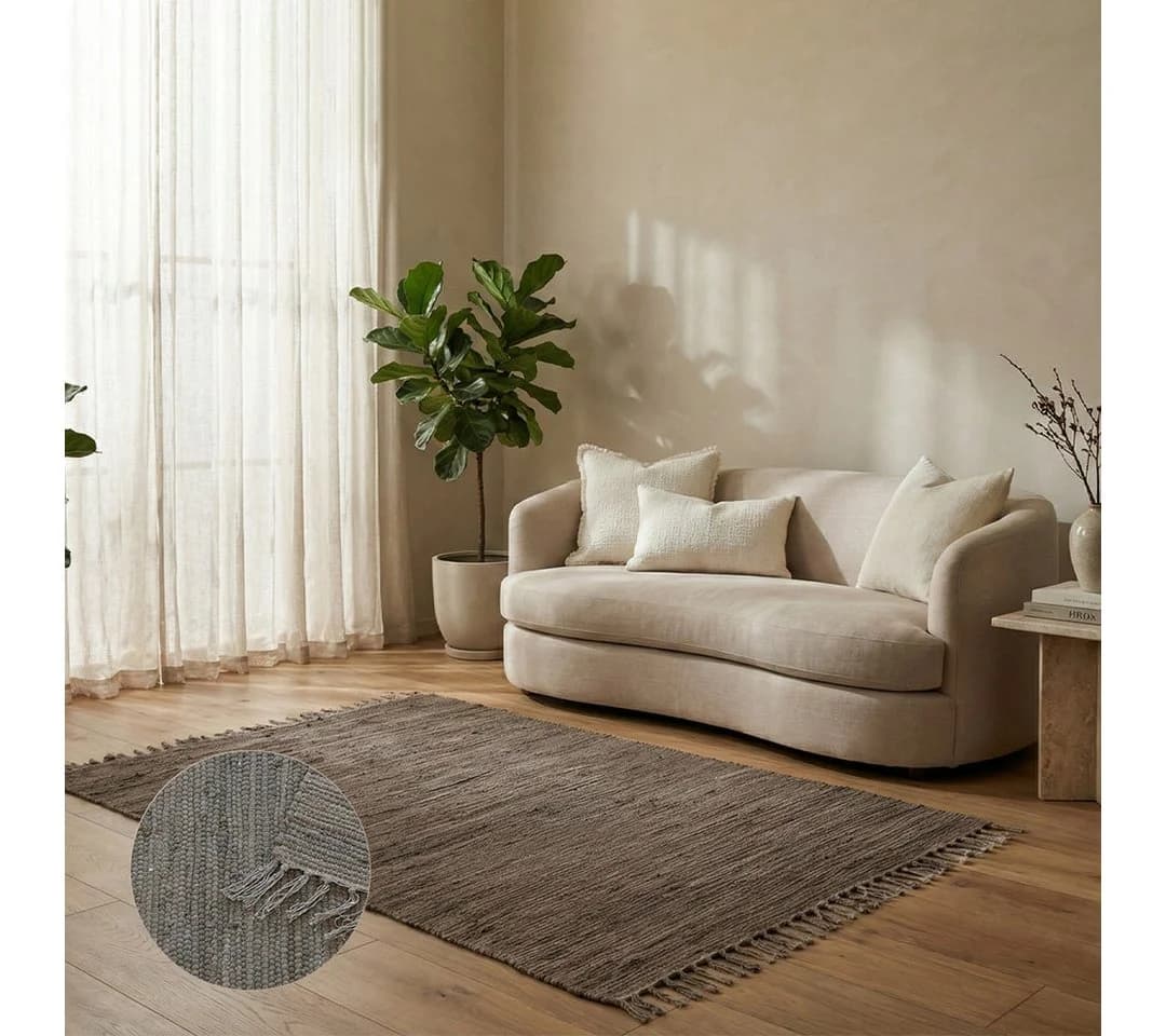Elegant Floors Chindi Teppich Taupe Handgewebt Baumwolle