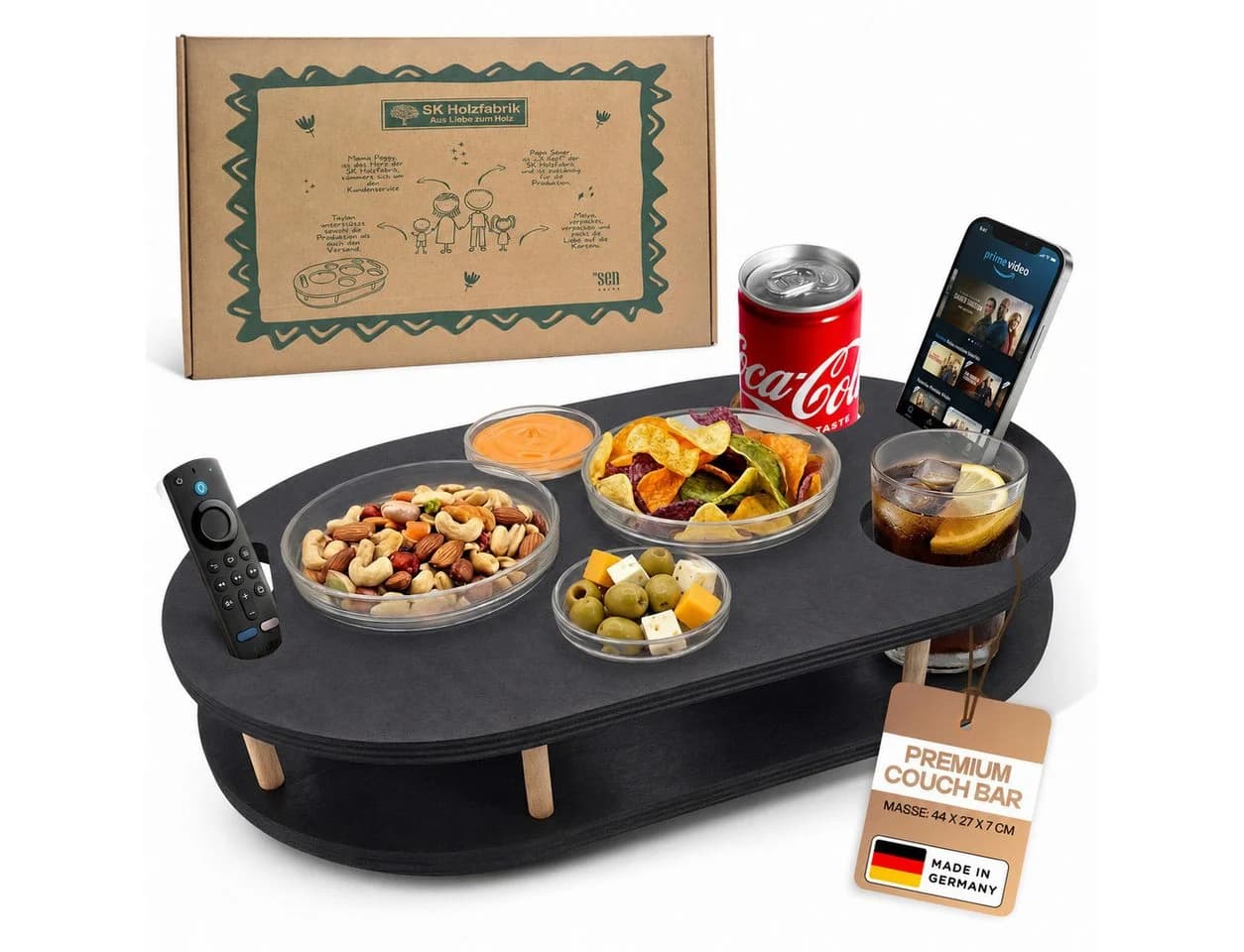 PEGSEN Couchbar Snackbox aus Birkenholz mit 4 Glasschalen - Bild 2