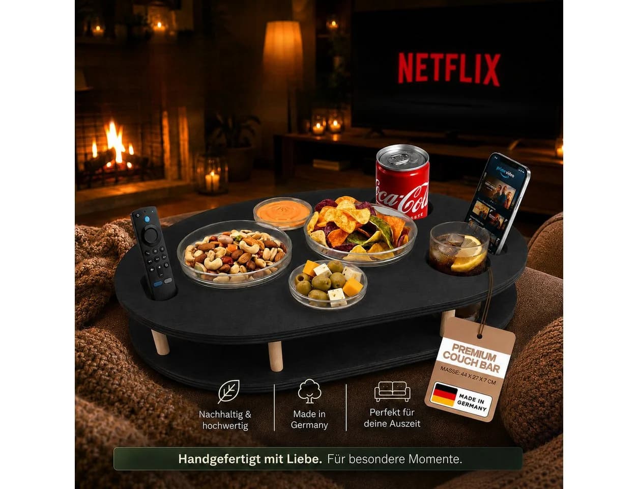 PEGSEN Couchbar Snackbox aus Birkenholz mit 4 Glasschalen - Bild 4