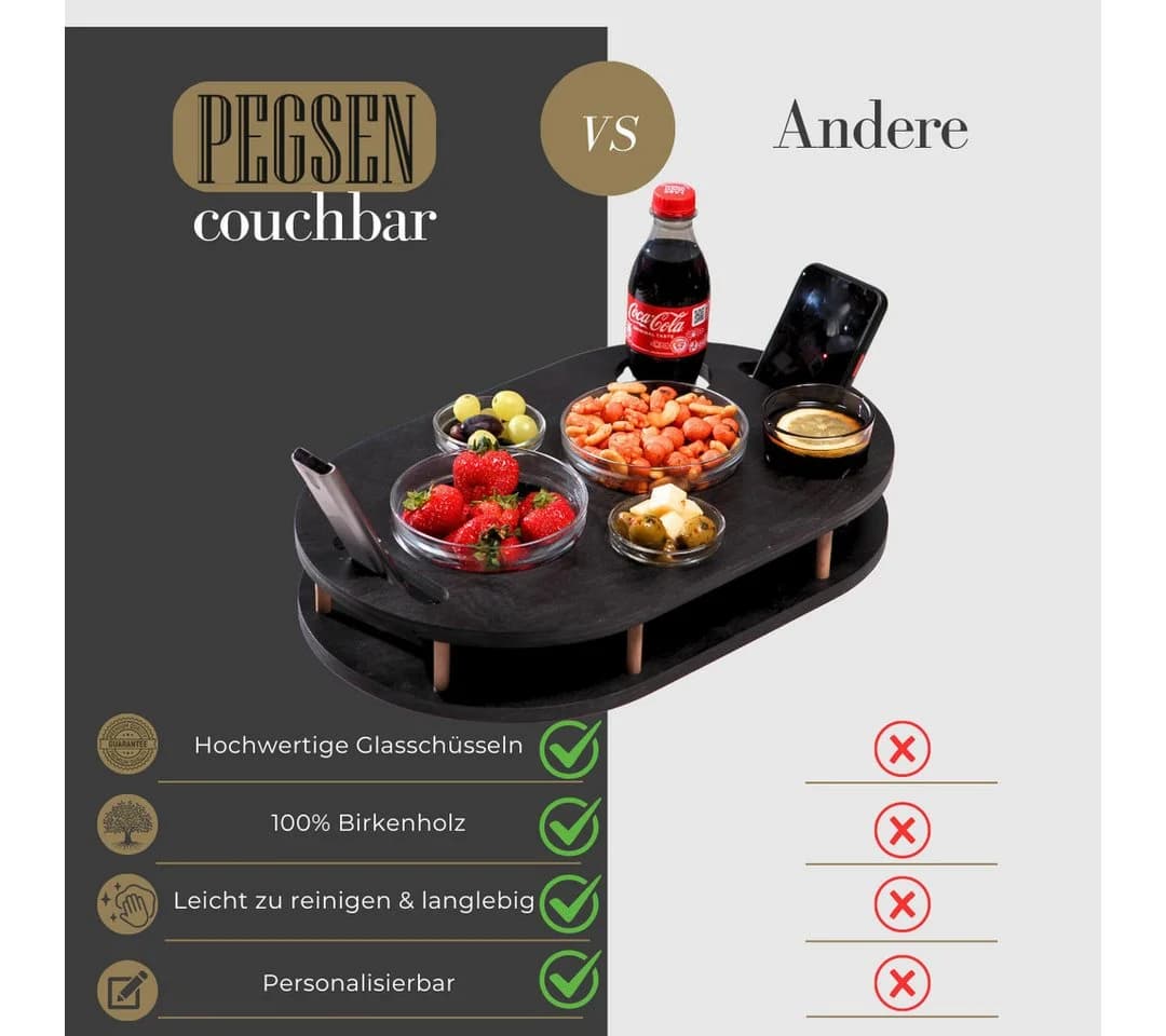 PEGSEN Couchbar Snackbox aus Birkenholz mit 4 Glasschalen - Bild 5
