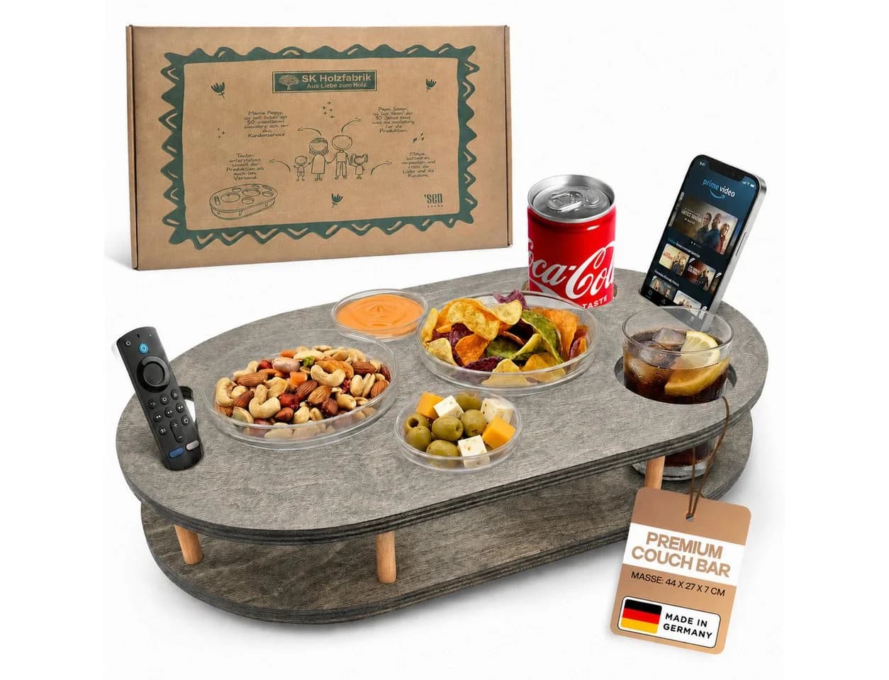 PEGSEN Couchbar Servierplatte mit 4 Glasschalen Birkenholz - Bild 2