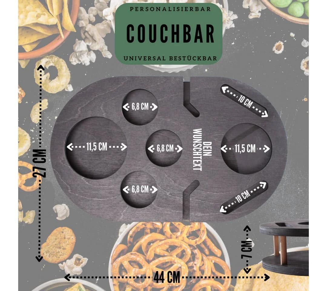 PEGSEN Weinbar Couchbar mit 4 Glasschalen & Halterungen Birkenholz - Bild 5