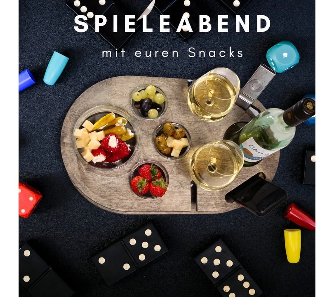 PEGSEN Weinbar Couchbar mit 4 Glasschalen & Handyhalterung Birkenholz - Bild 5