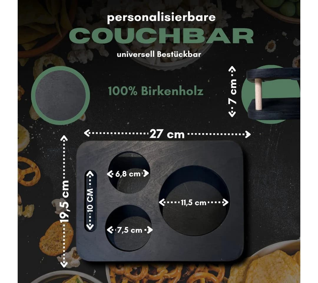 PEGSEN Couchbar YOLO mit 2 Glasschalen, Multiplex Birkenholz Schwarz - Bild 3