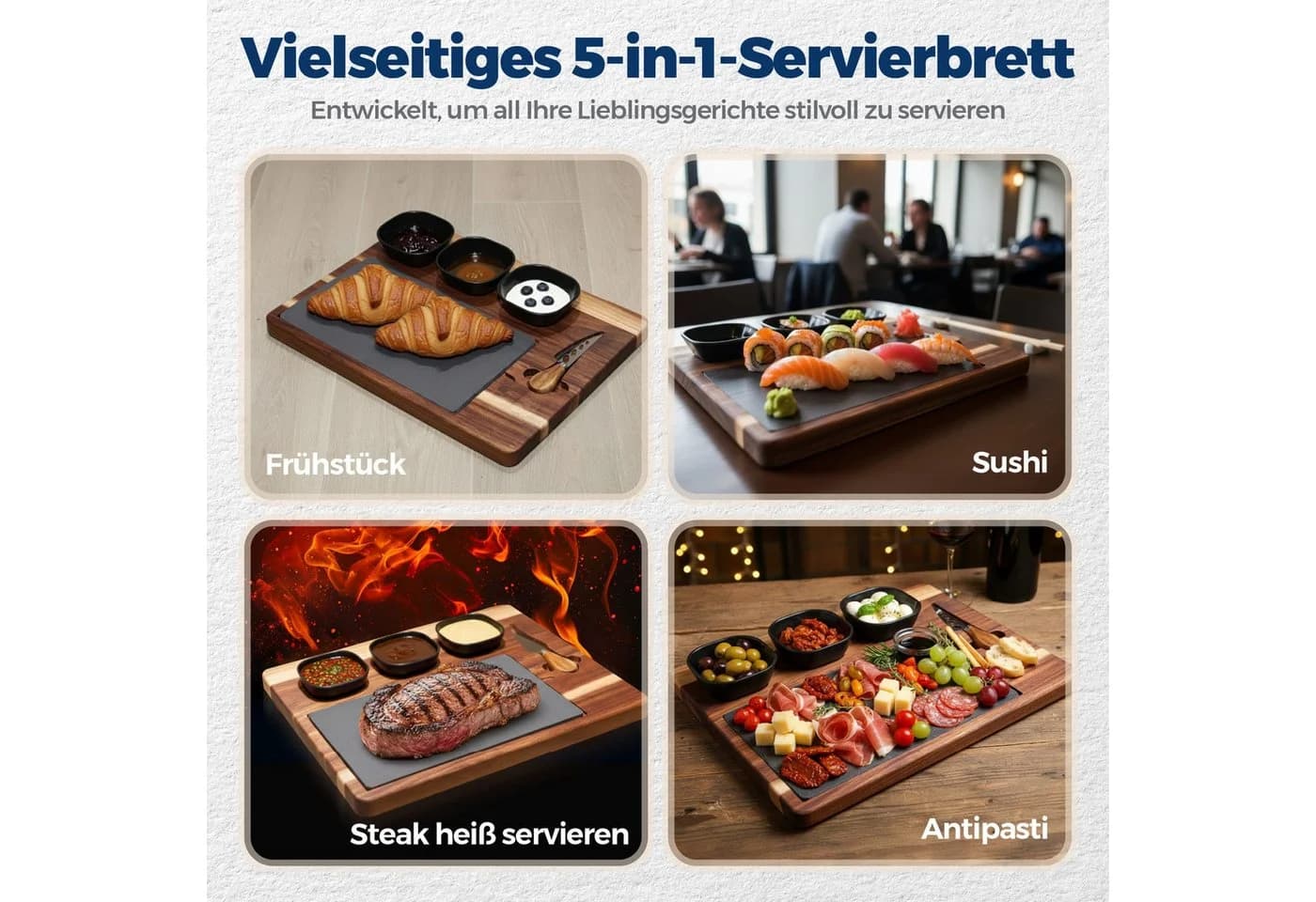 PEGSEN Servierbrett Akazie mit Schieferplatte & Käsemesser - Bild 4