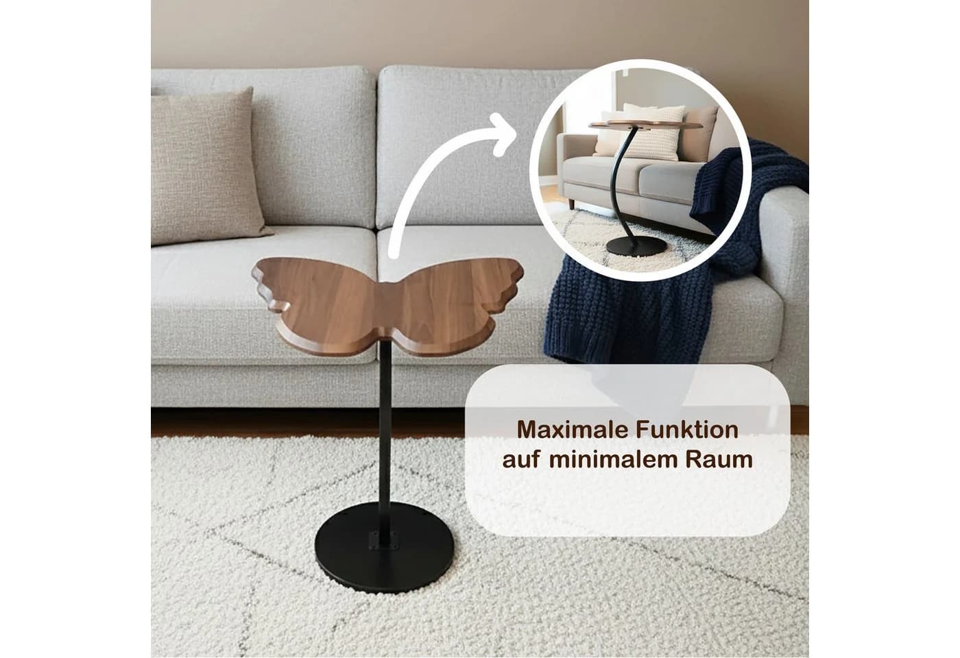 PEGSEN Beistelltisch Schmetterling Couchtisch für Sofa & Bett