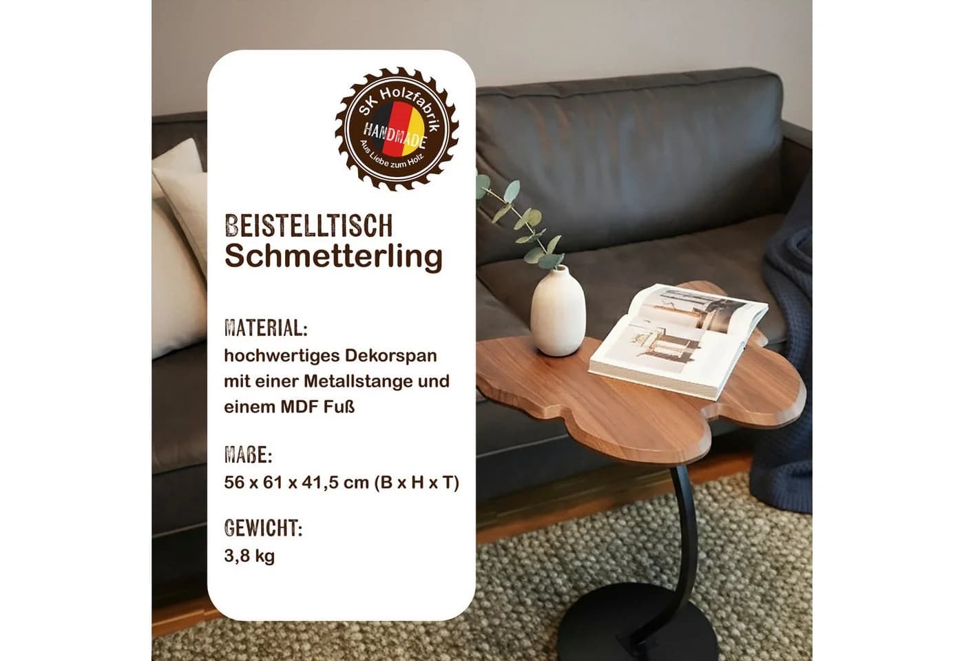 PEGSEN Beistelltisch Schmetterling Couchtisch für Sofa & Bett - Bild 3