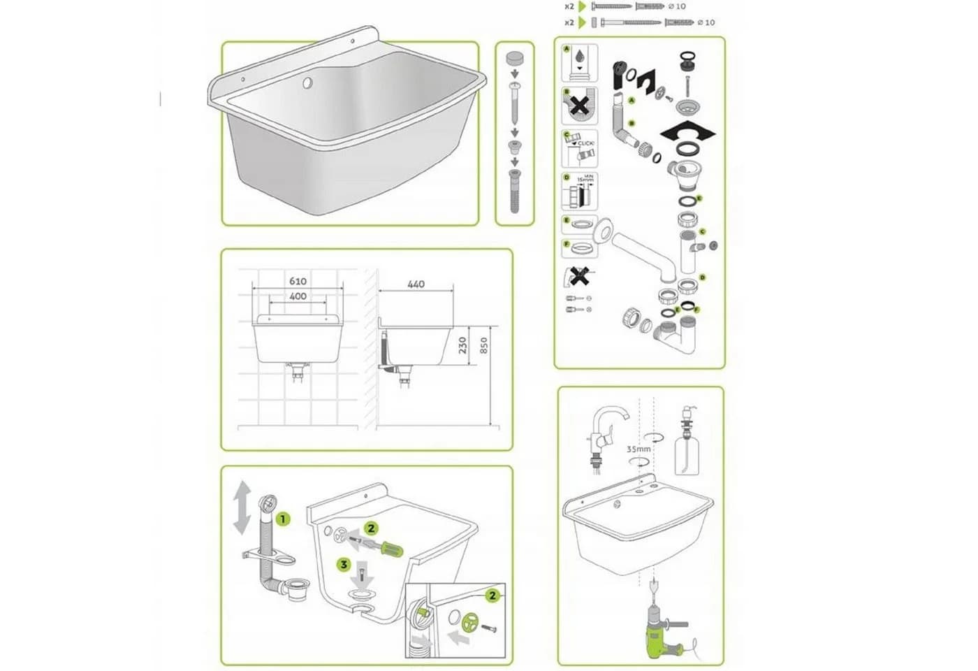 QLS Waschbecken Grau mit Armatur und Siphon - Bild 4