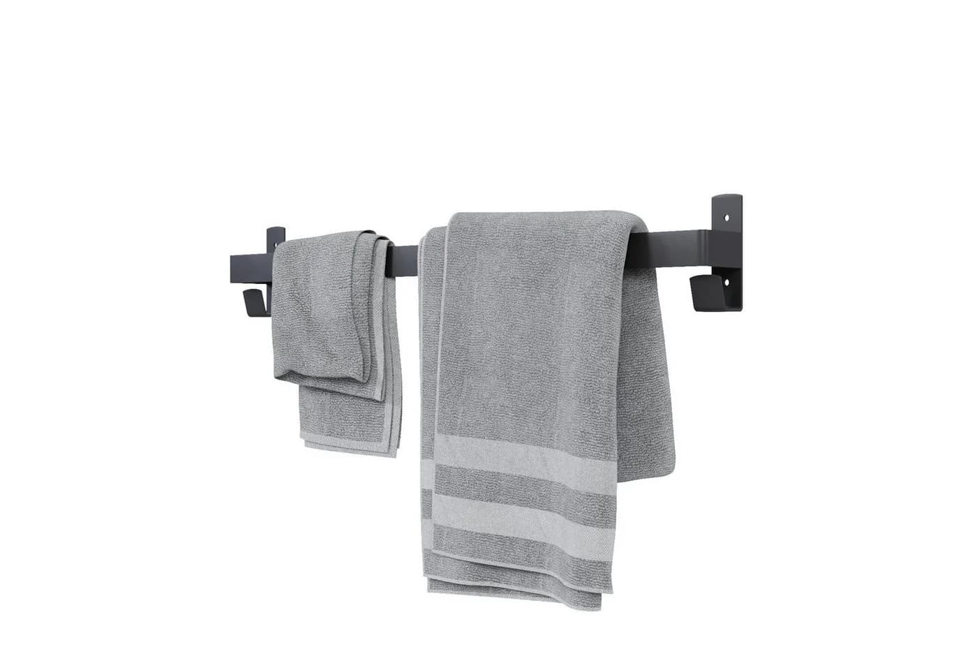 QLS Handtuchhalter Schwarz Stahl Pulverbeschichtet 60 cm mit 2 Haken - Bild 2