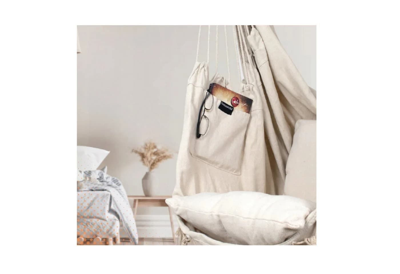 QLS Hängesessel Boho-Stil Beige mit 2 Kissen - Bild 3