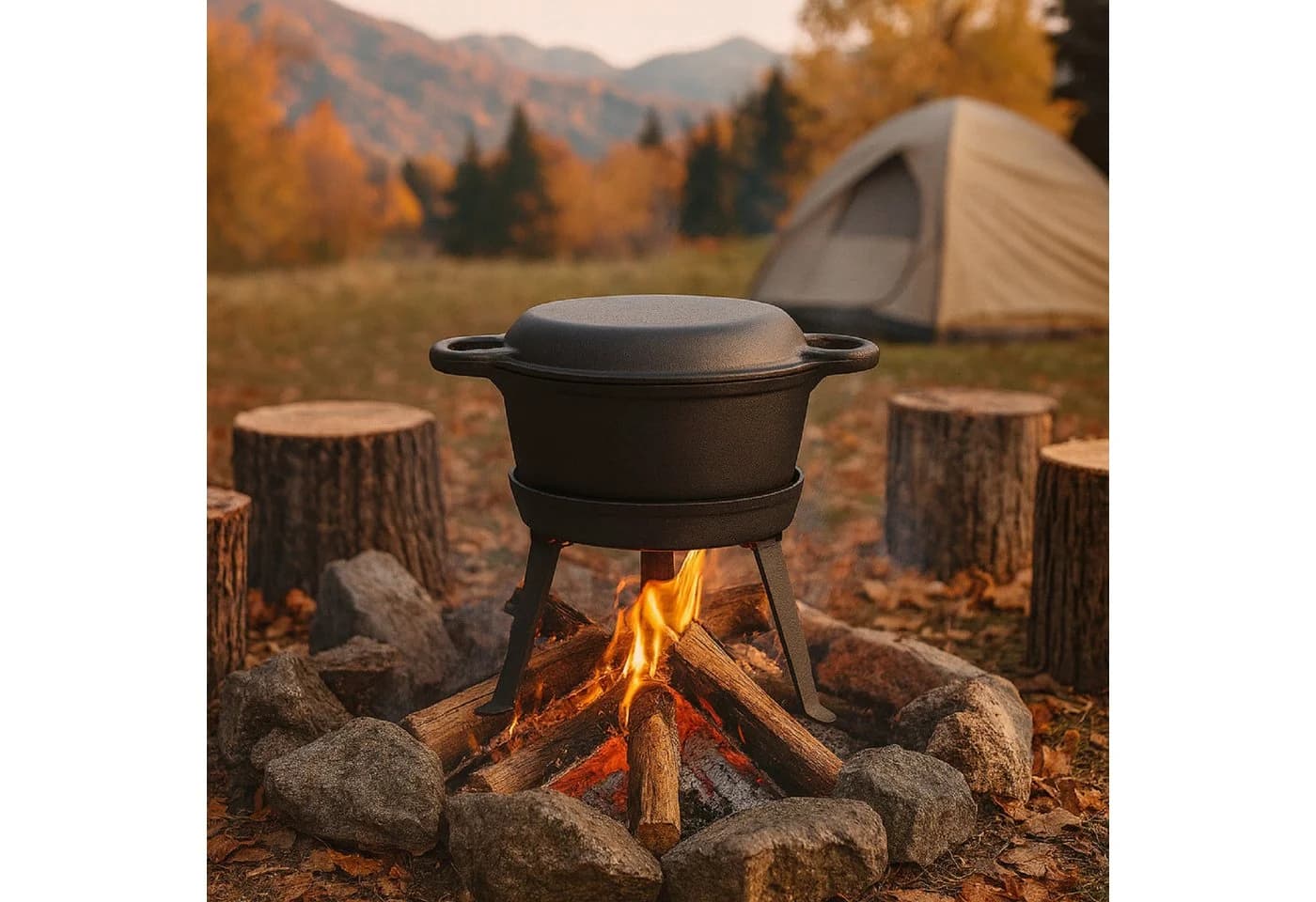 QLS Feuertopf Gusseisen 10L 3in1 mit Deckel Grill & Pfanne Schwarz