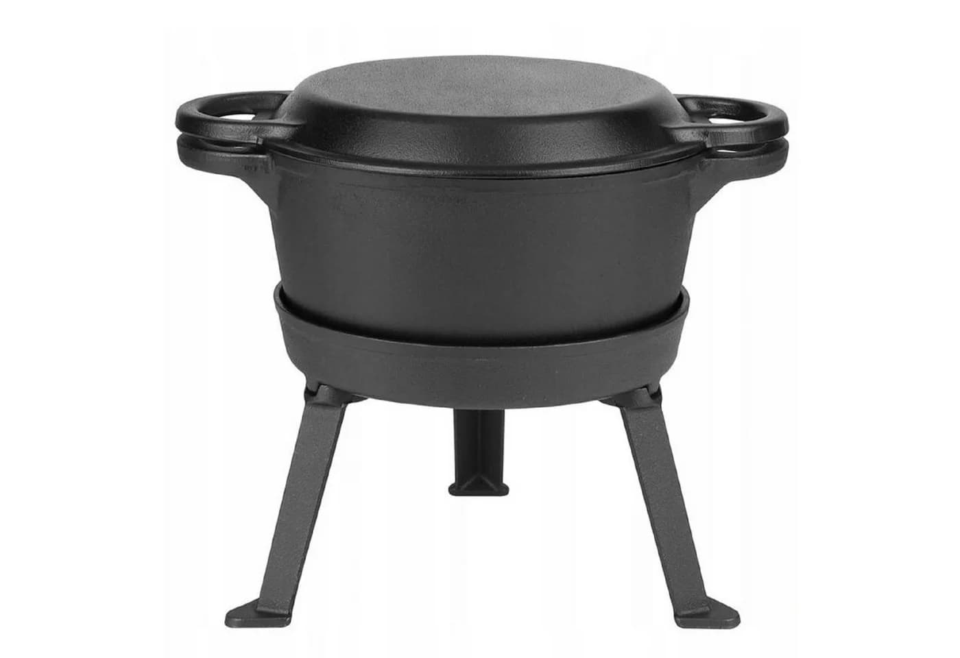 QLS Feuertopf Gusseisen 10L 3in1 mit Deckel Grill & Pfanne Schwarz - Bild 2