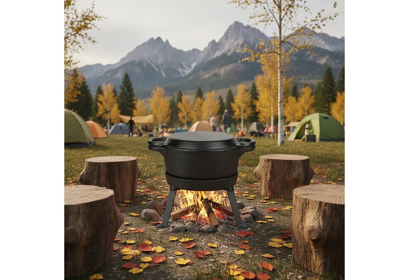 QLS Feuertopf Gusseisen 10L 3in1 mit Deckel Grill & Pfanne Schwarz - Bild 4