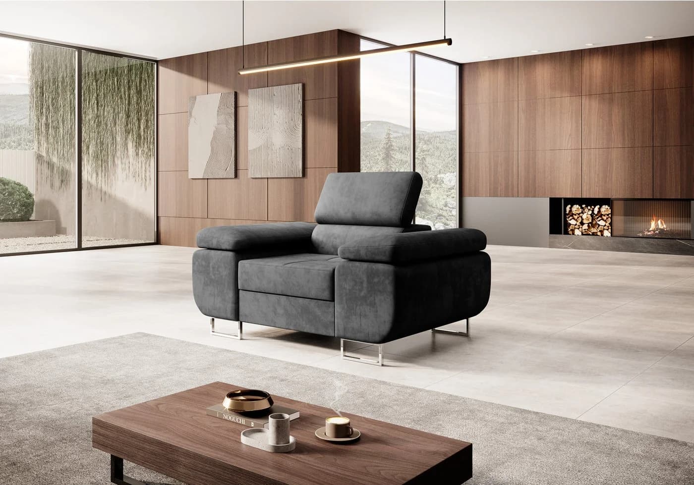 M-Punkt24 Big-Sofa Miami 3-Sitzer Grau Anthrazit mit Verstellbaren Kopfstützen