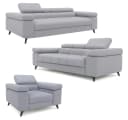 M-Punkt24 Polstergarnitur Sofa 3-2-1 mit Schlaffunktion, Samtstoff Silbergrau, mit Kopfteilverstellung / Rückenverstellung Bild 2