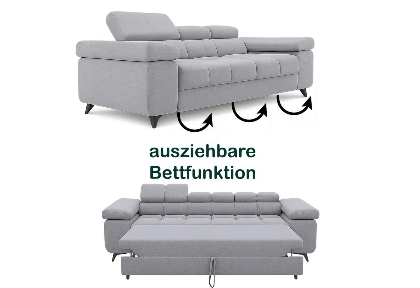 M-Punkt24 Polstergarnitur Sofa 3-2-1 mit Schlaffunktion, Samtstoff Silbergrau, mit Kopfteilverstellung / Rückenverstellung - Bild 4
