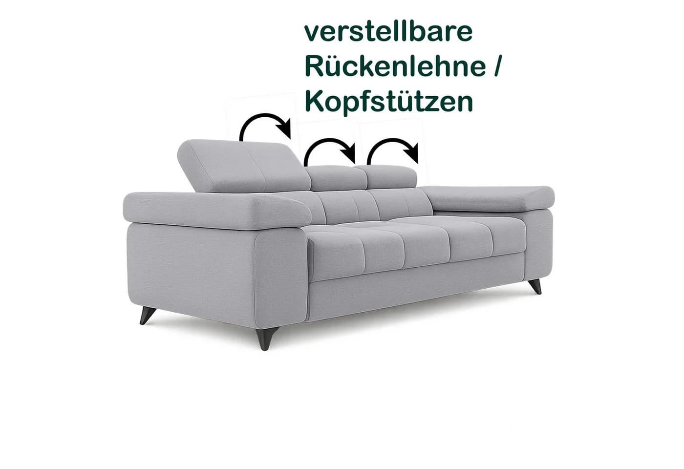 M-Punkt24 Polstergarnitur Sofa 3-2-1 mit Schlaffunktion, Samtstoff Silbergrau, mit Kopfteilverstellung / Rückenverstellung - Bild 5