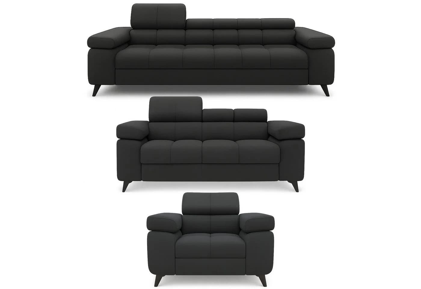 M-Punkt24 Polstergarnitur Sofa 3-2-1 mit Schlaffunktion, Samt Anthrazit - Bild 2