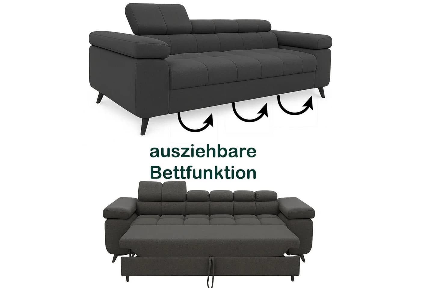 M-Punkt24 Polstergarnitur Sofa 3-2-1 mit Schlaffunktion, Samt Anthrazit - Bild 4