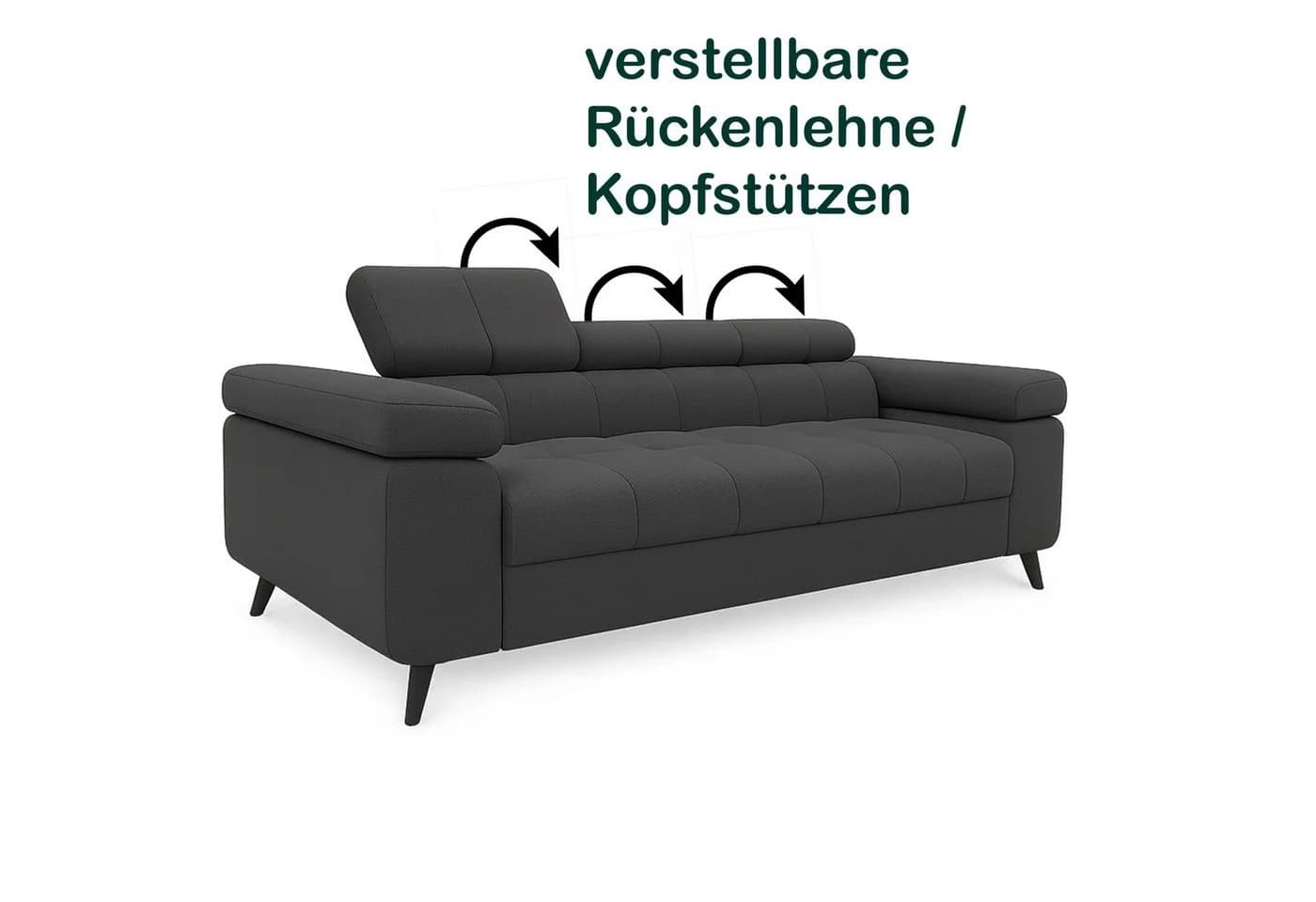 M-Punkt24 Polstergarnitur Sofa 3-2-1 mit Schlaffunktion, Samt Anthrazit - Bild 5