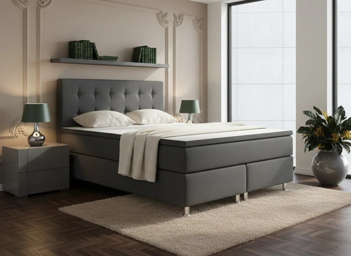 M-Punkt24 Boxspringbett MONZA 180x200 cm Grau Anthrazit mit Topper - Bild 2