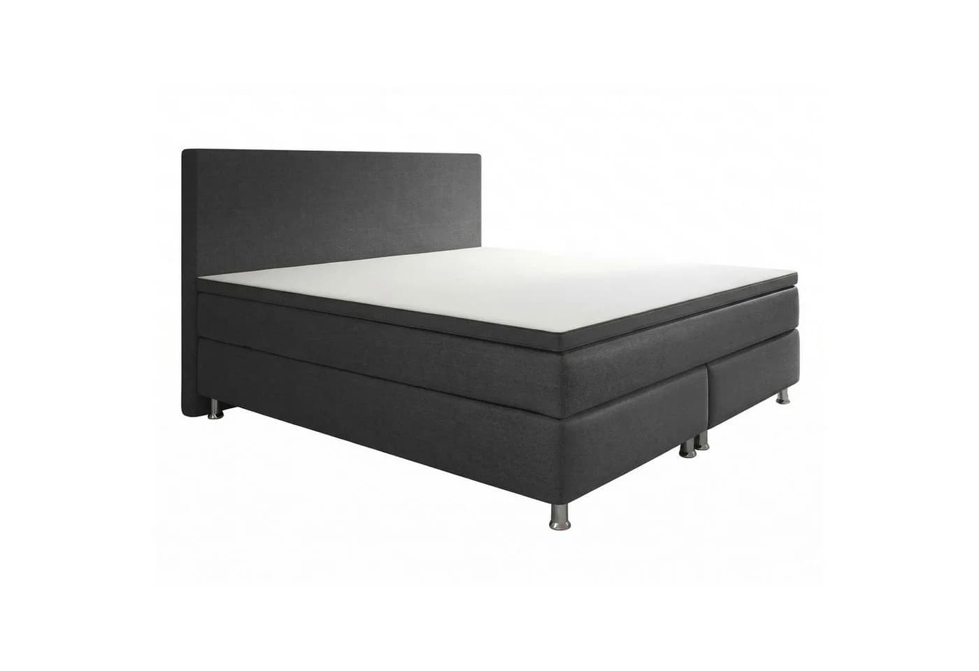 M-Punkt24 Boxspringbett MILANO Grau/Anthrazit mit 7-Zonen Matratze & Topper