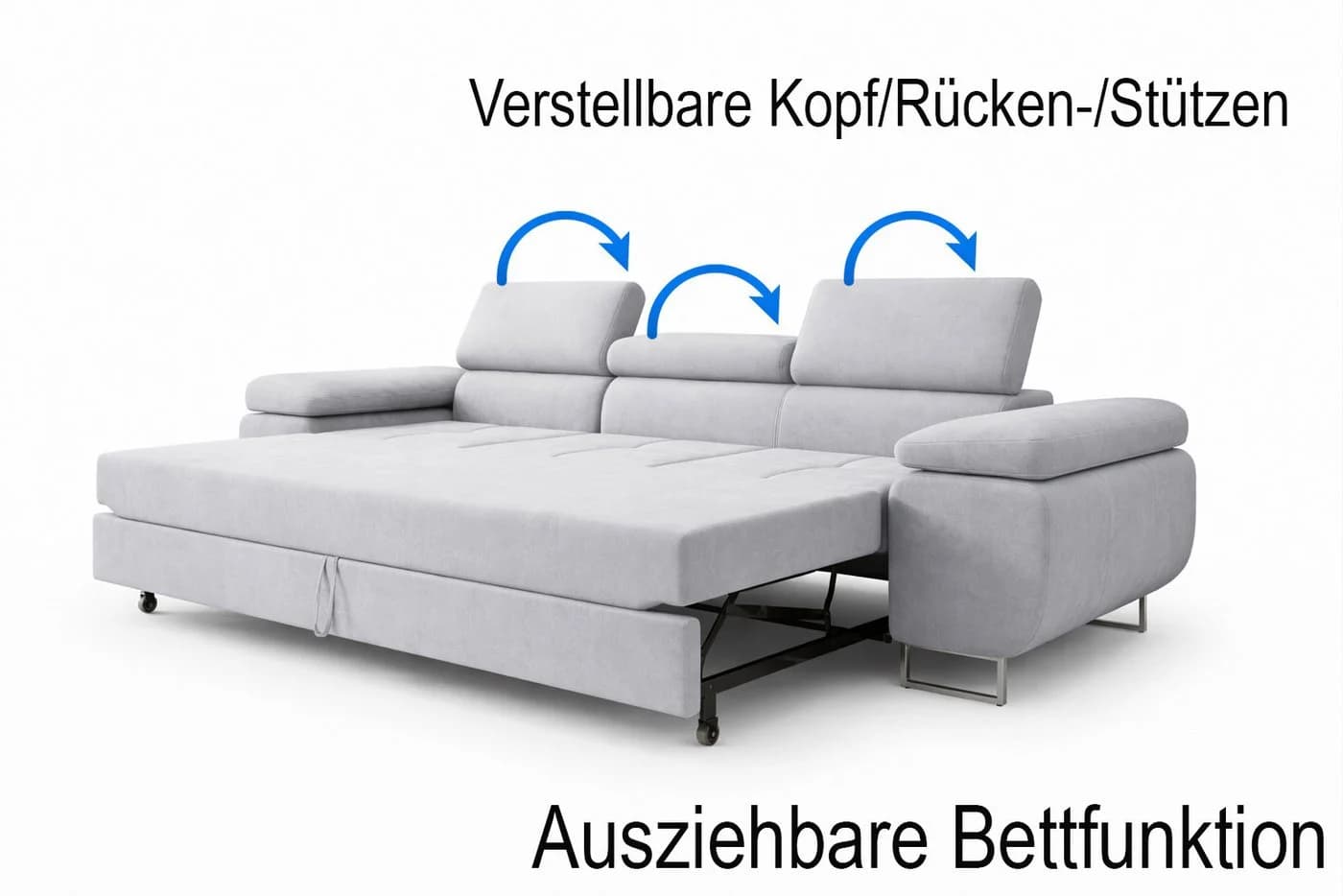M-Punkt24 Polstergarnitur DUBAI 3-2-1 Samt Sofa mit Schlaffunktion Silbergrau - Bild 4