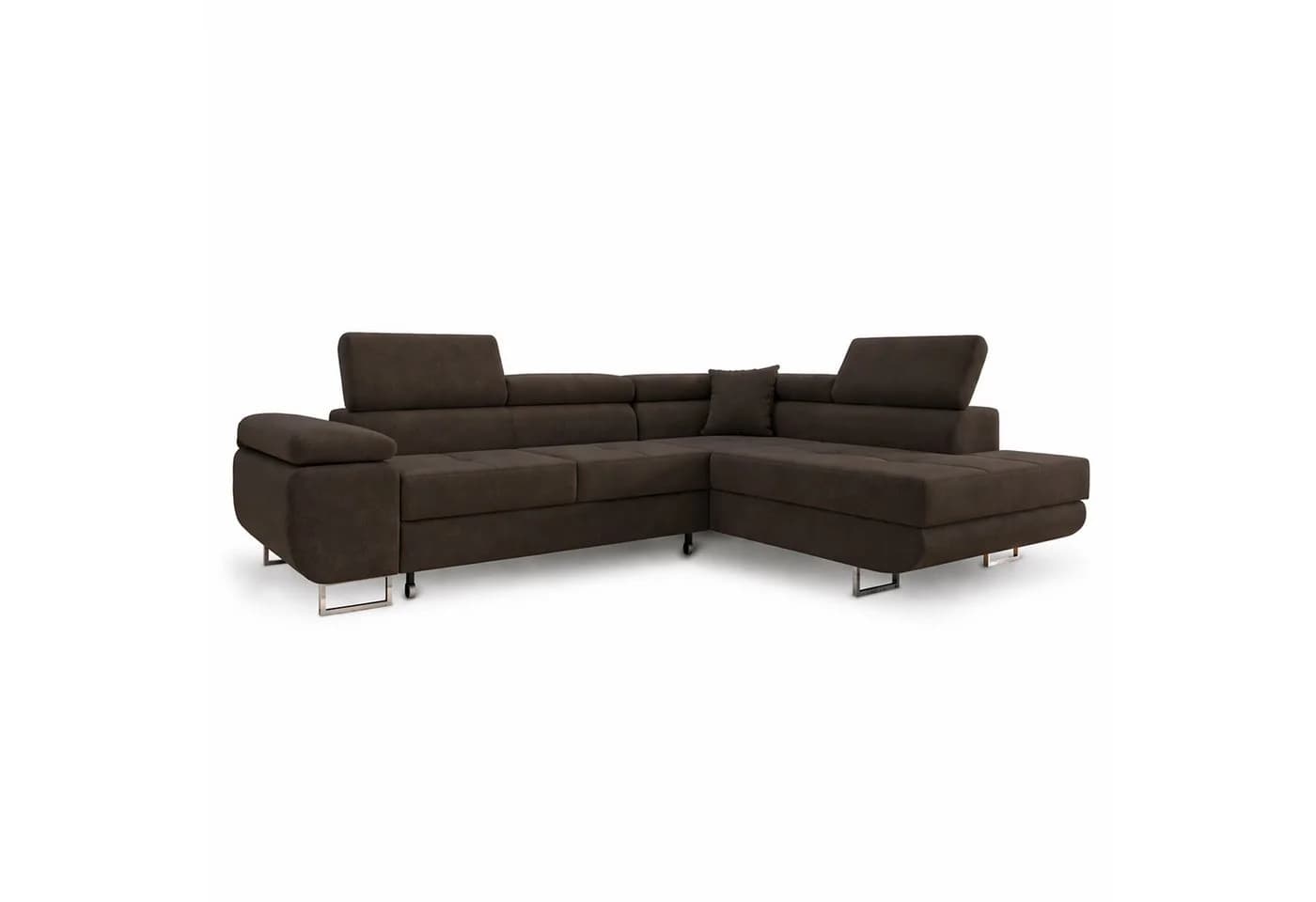 M-Punkt24 Ecksofa DUBAI Samt Braun mit Schlaffunktion & Bettkasten