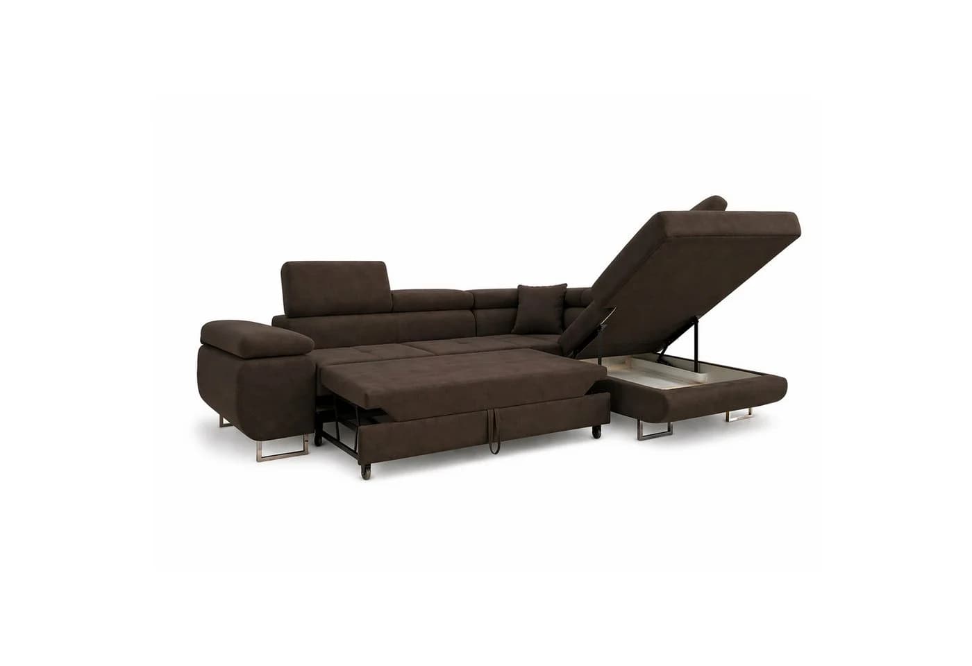 M-Punkt24 Ecksofa DUBAI Samt Braun mit Schlaffunktion & Bettkasten - Bild 5